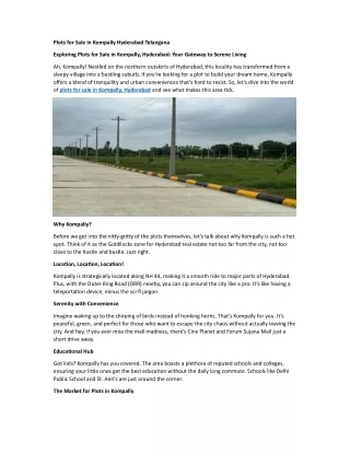 Plots for Sale in kompally Hyderabad Telangana