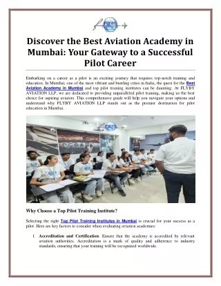 Elevate Your Career at the Best Aviation Academy in Mumbai