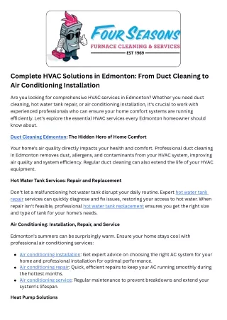 Complete HVAC Solutions in Edmonton From Duct Cleaning to Air Conditioning Installation