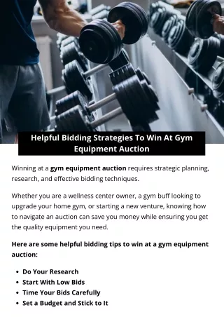 Helpful Bidding Strategies To Win At Gym Equipment Auction