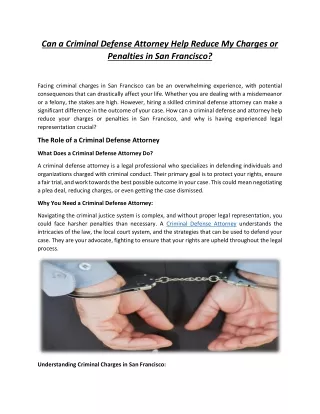 Can a Criminal Defense Attorney Help Reduce My Charges or Penalties in San Francisco