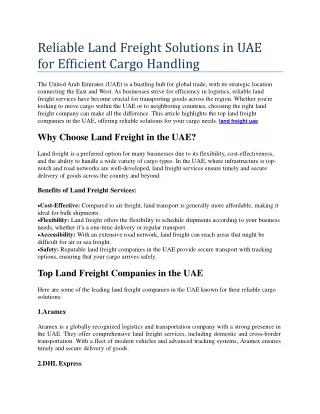 Comprehensive Land Freight Services in UAE for All Your Logistics Needs