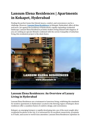 Lansum Elena Residences | Apartments In Kokapet Hyderabad