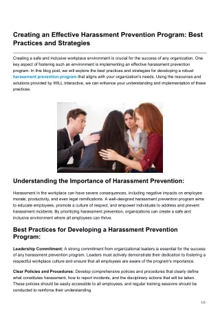 Creating an Effective Harassment Prevention Program Best Practices and Strategies