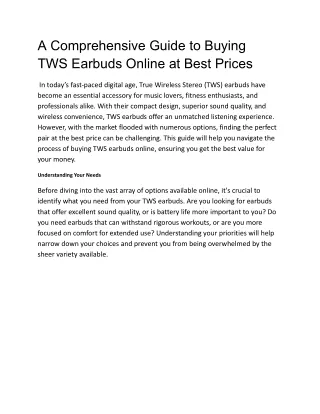 A Comprehensive Guide to Buying TWS Earbuds Online at Best Prices