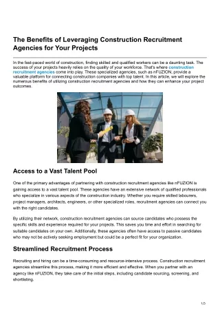 The Benefits of Leveraging Construction Recruitment Agencies for Your Projects