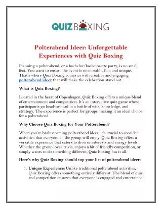 Polterabend Ideer Unforgettable Experiences with Quiz Boxing