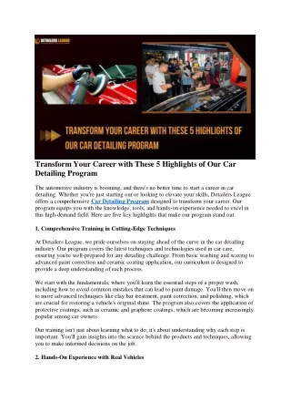 Transform Your Career with These 5 Highlights of Our Car Detailing Program