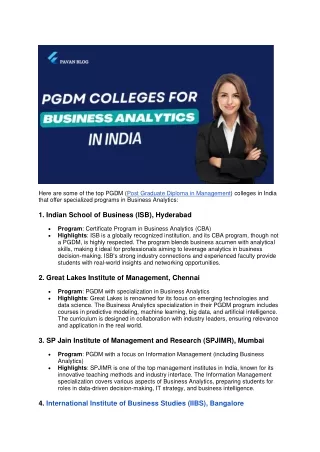 Top PGDM Colleges for Business Analytics in India