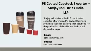 PE Coated Cupstock Exporter - Suvjay Industries India LLP