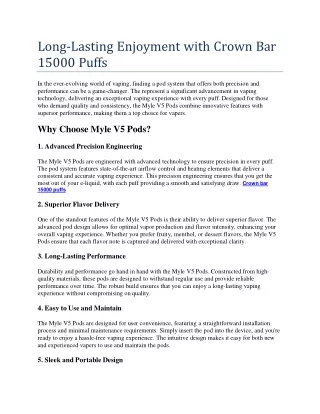 Long-Lasting Enjoyment with Crown Bar 15000 Puffs