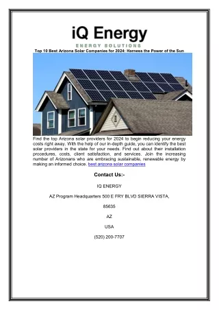 Top 10 Best Arizona Solar Companies for 2024: Harness the Power of the Sun