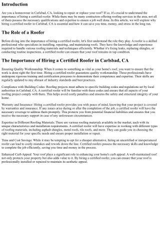 The Importance of Hiring a Certified Roofer in Carlsbad, CA