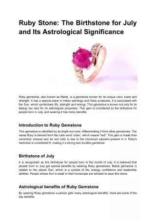 Ruby Stone_ The Birthstone for July and Its Astrological Significance