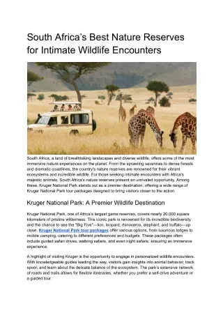 South Africa’s Best Nature Reserves for Intimate Wildlife Encounters