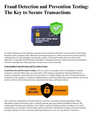Fraud Detection and Prevention Testing The Key to Secure Transactions.docx