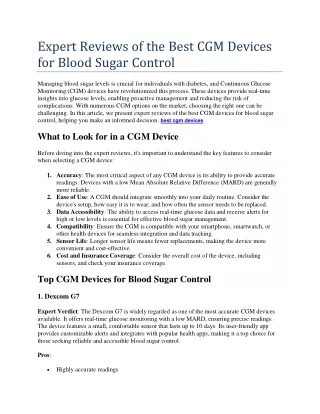 Expert Reviews of the Best CGM Devices for Blood Sugar Control