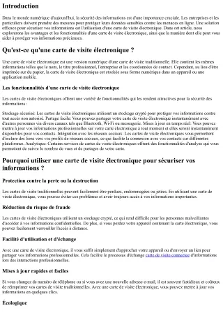 Sécurisez Vos Informations avec une Carte de Visite Électronique