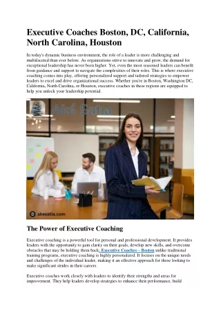 Executive Coaches Boston, DC, California, North Carolina, Houston