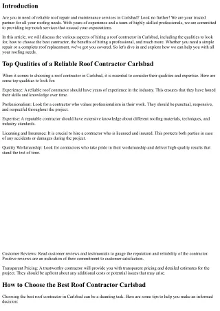 Your Partner for All Roof Repair and Maintenance Needs in Carlsbad