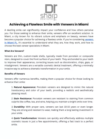 Achieving a Flawless Smile with Veneers in Miami