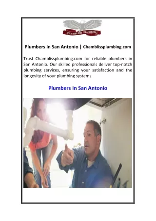 Plumbers In San Antonio  Chamblissplumbing.com