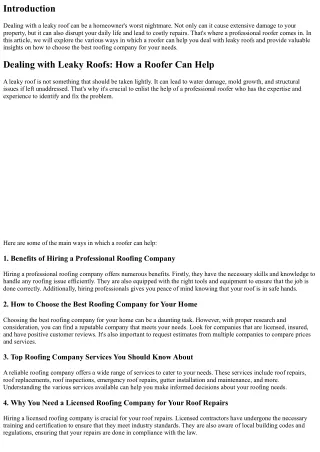 Dealing with Leaky Roofs: How a Roofer Can Help