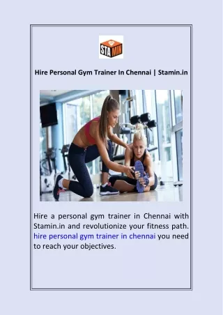 Hire Personal Gym Trainer In Chennai  Stamin.in
