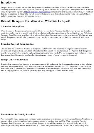 Orlando Dumpster Rental Services: What Sets Us Apart?