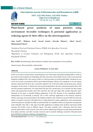 Plant-based green synthesis of nano particles using environment favorable