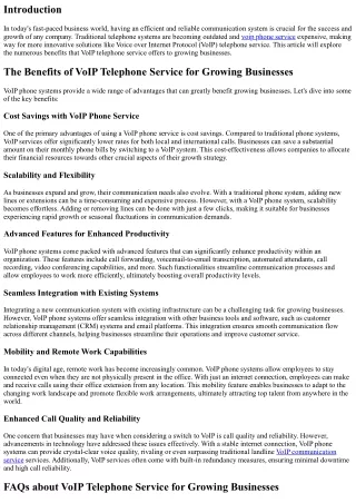 The Benefits of VoIP Telephone Service for Growing Businesses