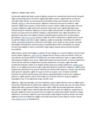 Saglikciyiz Sagligin Dogru Adresi