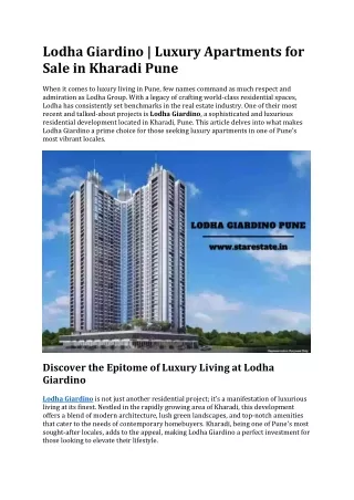 Lodha Giardino Kharadi | Flats For Sale in Pune