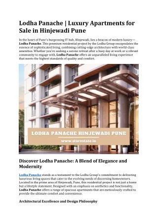 Lodha Panache Hinjewadi | Apartments For Sale In Pune