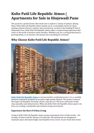 Kolte Patil Life Republic Atmos | Flats in Pune