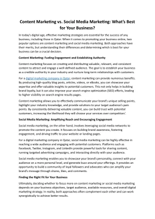 Content Marketing vs. Social Media Marketing What’s Best for Your Business
