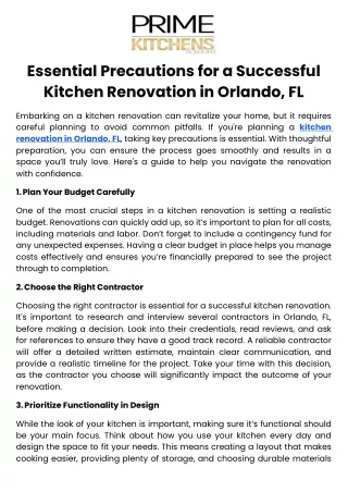 Essential Precautions for a Successful Kitchen Renovation in Orlando, FL