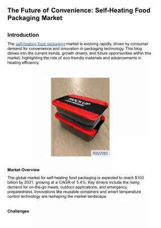 The Future of Convenience: Self-Heating Food Packaging Market