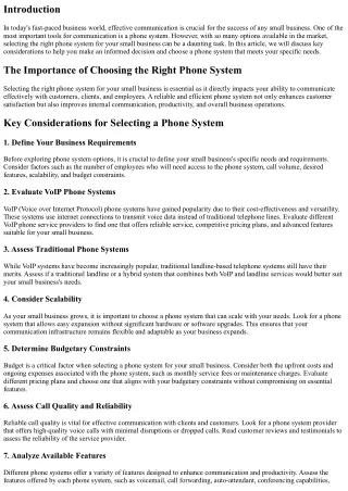 Selecting the Right Phone System for Your Small Business: Key Considerations