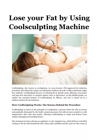 Lose your Fat by Using Coolsculpting Machine