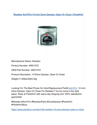 Resideo Ard14Tz-14 Inch Zone Damper, Open Or Close  PartsHnC