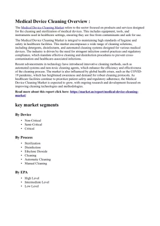 Medical Device Cleaning Market: Challenges and Opportunities in Ensuring