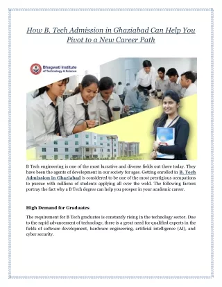 How B. Tech Admission in Ghaziabad Can Help You Pivot to a New Career Path