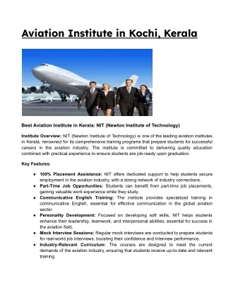 Aviation Institute in Kochi, Kerala