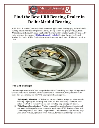 Trusted URB Bearing Dealer in Delhi