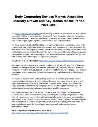 Body Contouring Devices Market Outlook: Key Developments and Future Trends for 2