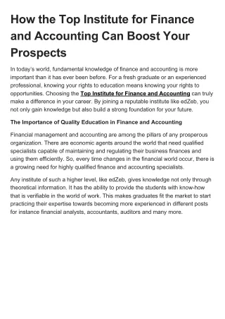 How the Top Institute for Finance and Accounting Can Boost Your Prospects