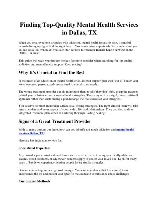 Mental Health Services in Dallas TX