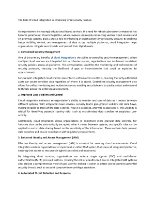 The Role of Cloud Integration in Enhancing Cybersecurity Posture