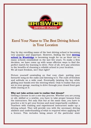 Enrol Your Name to The Best Driving School in Your Location